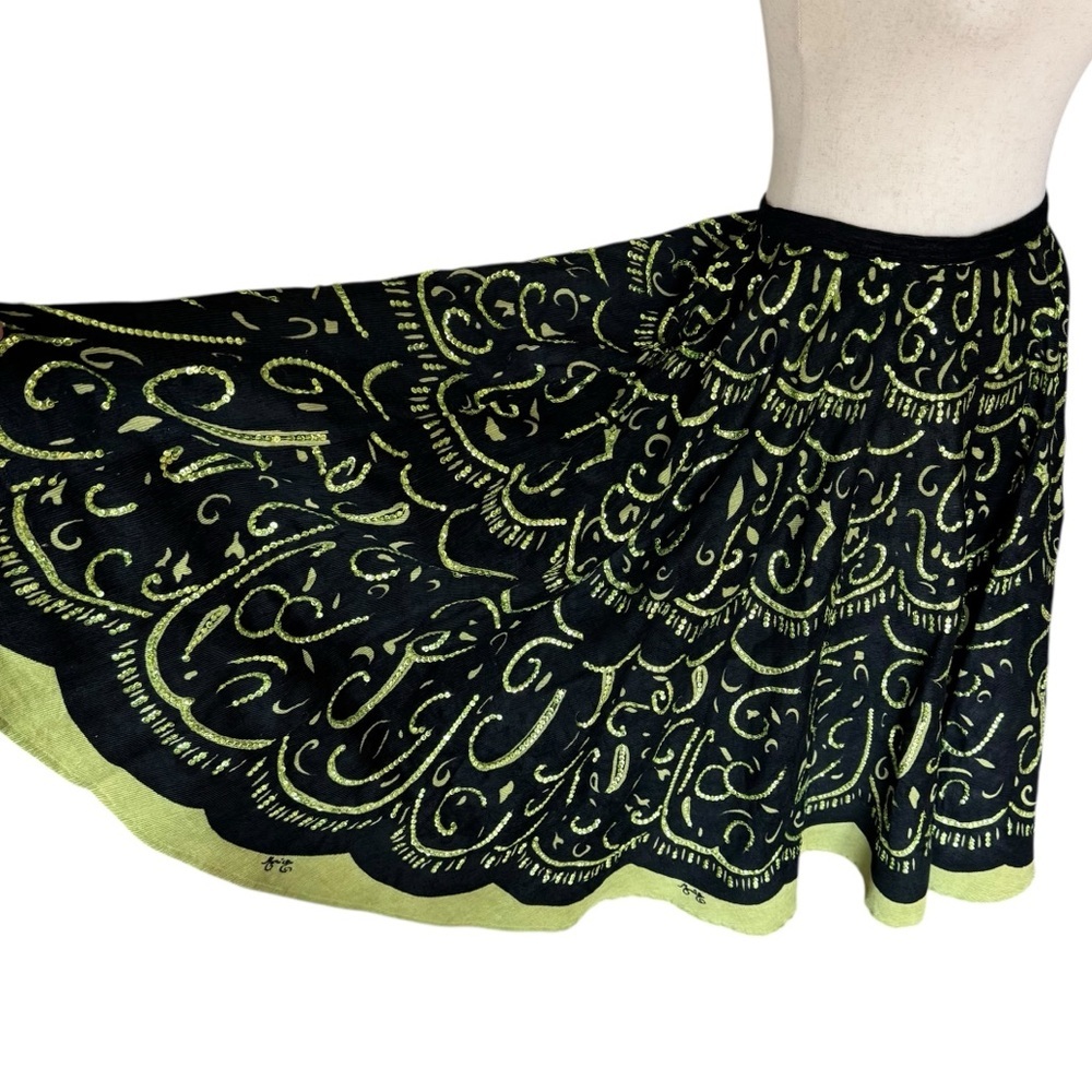 Monica Paris Black & Green Sequin Circle Skirt 50s Rockabilly Pinup